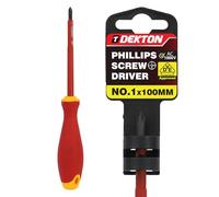 DEKTON Phillips VDE Screwdriver PH1X100MM - VDE Certified to EN IEC 60900:2018 | Insulated to 1000V | Chrome Vanadium Shaft with Corrosion-Resistant Tip | Ergonomic Dual-Colour Handle