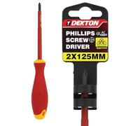 DEKTON Phillips VDE Screwdriver PH2X125MM - VDE Tested to 1000V | EN IEC 60900:2018 Certified | Insulated Sheath for Electrical Safety | Chrome Vanadium Shaft | Durable Corrosion-Resistant Tip