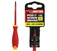 DEKTON POZI VDE Screwdriver PZ2X125MM - VDE Tested to 1000V | EN IEC 60900:2018 Certified | Fully Insulated Sheath for Safety | Chrome Vanadium Shaft | Corrosion-Resistant Tip | Ergonomic Handle