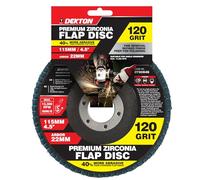 Dekton Premium Zirconia Flap Disc 120 Grit - 115mm / 4.5", 22mm Arbor, Fine Removal & Surface Preparation for Polishing on Metal, Wood, Plastic & Stainless Steel, Max 13,300 RPM