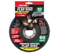Dekton Premium Zirconia Flap Disc 60 Grit - 115mm / 4.5", 22mm Arbor, General Grinding, Surface Smoothing & Moderate Removal on Metal, Wood, Plastic & Stainless Steel, Max 13,300 RPM