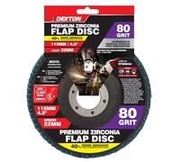 Dekton Premium Zirconia Flap Disc 80 Grit - 115mm / 4.5" Angle Grinder Disc for Intermediate Material Removal & Surface Prep, 22mm Arbor, Metal, Wood, Plastic & Stainless Steel, Max 13,300 RPM