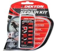 Dekton Puncture Repair Kit - Complete Set with Cold Patches, Rubber Glue, Steel File, Levers, Valve Covers & Cores | Compact & Portable for Quick and Easy Repairs | Ideal for Bikes, Cars & More