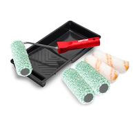 Dekton Trade 4" Emulsion Set 7pc Trade-Woven Roller| Ideal For Paints On Walls & Ceiling| Medium Pile Woven Fabric Sleeves| Durable Finish, Seamless Repairs On Nicks| 3 Pile & 2 Standard Sleeves, Tray