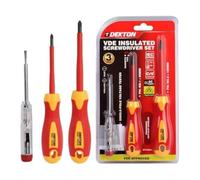 DEKTON VDE 3Pcs Insulated Screwdriver Set - Tested to 1000V | En IEC 60900:2018 Certified | Chrome Vanadium Steel Blade | Magnetic Tips | Anti-Slip Ergonomic Handle | Professional Electrical Toolkit
