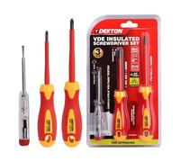 DEKTON VDE 3Pcs Insulated Screwdriver Set - Tested to 1000V | En IEC 60900:2018 Certified | Chrome Vanadium Steel Blade | Magnetic Tips | Anti-Slip Ergonomic Handle | Professional Electrical Toolkit