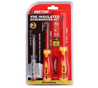 Dekton Vde Insulated Screwdriver Set Electrician Magnetic Tips Phillips Flat - 3Pcs Screwdriver Set