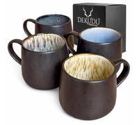 DEKUDÙ Coffee Mug Set of 4 Black Mugs Stoneware Mug Coffee Cups Ceramic- Handmade - 4 Pieces 400 ml - High Hardness Dishwasher Microwave - Cup Ceramic - Black Color