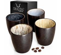 DEKUDÙ Expresso Coffee Cups Set of 4 Black Stoneware Ceramic Coffee Mug Set - Handmade - 4 Pieces 100 ml - High Hardness Dishwasher Microwave - Expresso Ceramic - Black Color