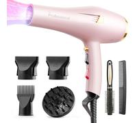 Dekuri Hair Dryer - Professional Ionic Hairdryer, Powerful 2000W AC Motor for Fast Drying, 4 Heat & 3 Speed Settings, Cool Shot, Diffuser & 4 Nozzles for Women Man, Frizz-Free, Pink