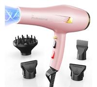 Dekuri Ionic Hair Dryer for Women - Fast Drying, Smooth Finish, with Diffuser & Comb, 2 Speeds 3 Heats, Cool Shot, Professional Hairdryer (Pink)