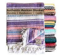 Del Mex Classic Mexican Blanket, Large Authentic Woven Falsa Throw (70"x50"), Artisan Southwest Décor for Beach, Yoga, Outdoors (Lavender/Pink)