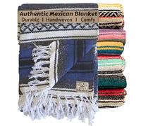 Del Mex Classic Mexican Blanket, Large Authentic Woven Falsa Throw (70"x50"), Artisan Southwest Décor for Beach, Yoga, Outdoors (Blue)