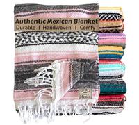 Del Mex Classic Mexican Blanket, Large Authentic Woven Falsa Throw (70"x50"), Artisan Southwest Décor for Beach, Yoga, Outdoors (Pink)