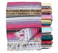 Del Mex Classic Mexican Blanket, Large Authentic Woven Falsa Throw (70"x50"), Artisan Southwest Décor for Beach, Yoga, Outdoors (Pink/Purple)