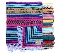 Del Mex Classic Mexican Blanket, Large Authentic Woven Falsa Throw (70"x50"), Artisan Southwest Décor for Beach, Yoga, Outdoors (Pink/Purple/Mint)