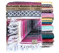 Del Mex Classic Mexican Blanket, Large Authentic Woven Falsa Throw (70"x50"), Artisan Southwest Décor for Beach, Yoga, Outdoors (Hot Pink/Fuchsia)