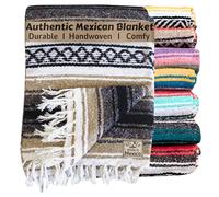 Del Mex Classic Mexican Blanket, Large Authentic Woven Falsa Throw (70"x50"), Artisan Southwest Décor for Beach, Yoga, Outdoors (Tan)