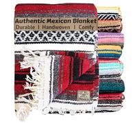 Del Mex Classic Mexican Blanket, Large Authentic Woven Falsa Throw (70"x50"), Artisan Southwest Décor for Beach, Yoga, Outdoors (Red)