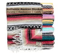 Del Mex Classic Mexican Blanket, Large Authentic Woven Falsa Throw (70"x50"), Artisan Southwest Décor for Beach, Yoga, Outdoors (Pink/Tan)