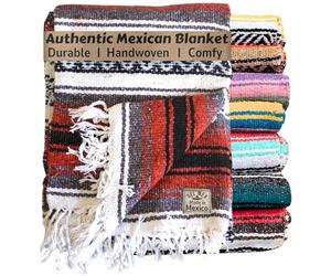 Del Mex Classic Mexican Blanket, Large Authentic Woven Falsa Throw (75"x50"), Artisan Southwest Décor for Beach, Yoga, Outdoors (Terracotta)