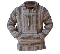 Del Mex Deluxe Mexican Baja Hoodie Sweatshirt Pullover Jerga Surf Poncho Drug Rug, Brown/Tan, Large