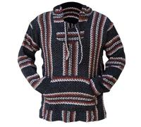 Del Mex Deluxe Mexican Baja Hoodie Sweatshirt Pullover Jerga Surf Poncho Drug Rug, Charcoal/Rust, XXL