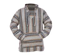 Del Mex Deluxe Mexican Baja Hoodie Sweatshirt Pullover Jerga Surf Poncho Drug Rug, Tan/Navy, XL