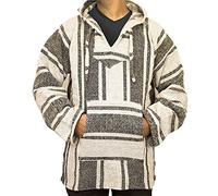 Del Mex Mexican Baja Hoodie Hippie Surf Poncho Sweater Sweatshirt Pullover Jerga, Beige, XL