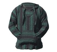 Del Mex Mexican Baja Hoodie Hippie Surf Poncho Sweater Sweatshirt Pullover Jerga - green - XL