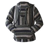 Del Mex Mexican Baja Hoodie Hippie Surf Poncho Sweater Sweatshirt Pullover Jerga, Olive Green Stripe, Medium