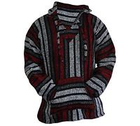 Del Mex Mexican Baja Hoodie Sweater Jerga Pullover Red Gray Unisex, Red/Gray, Large