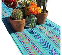 Del Mex Woven Rebozo Mexican Style Table Runner Scarf, Acrylic, Turquoise, Small