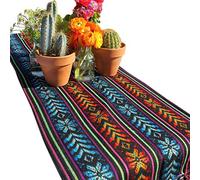 Del Mex Woven Rebozo Style Mexican Table Runner Scarf (Black)