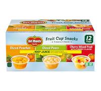 Del Monte Fruit Cups Snacks Assortment Pack in 100% Juice, 4oz Cups (12-Pack) Diced Peaches, Diced Pears, Cherry Mixed Fruits
