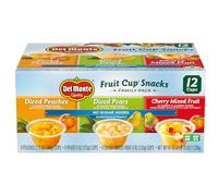 Del Monte Fruit Cups Snacks Assortment Pack No Added Sugar 4oz Cups (Pack of 12) Diced Peaches, Diced Pears, Cherry Mixed Fruits