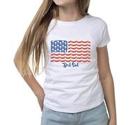Del Sol Women's Crew Tee - Tropical Americana, White T-Shirt - Changes from Gray to Red, White & Blue Colors in The Sun - 100% Combed, Ring-Spun Cotton, Fine Jersey - Size XL
