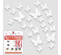DelacMasters 3D Butterfly Wall Stickers, 3 Sizes Wall Decals Room Wall Decoration for Bedroom Party Wedding (24, White)