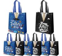 delaimastor 16Pcs Father's Day Party Non-Woven Bags Candy Goodie Gift Bags Reusable for Happy Fathers Day Dad Theme Party Supplies 7.8x3.1x9.8 Inches (Blue,Black)