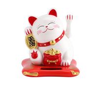 Delaman® Lucky Cat Solar Cute Waving Cat Ornaments Mini Maneki Neko Statue For Home Office Shop Car Decoration Solar Power Home Car Dashboard Decor (Color : White)