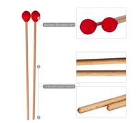 Delaman Middle Marimba Stick Mallets, 1 Pair Red Xylophone Glockenspiel Mallets with Beech Handle, Percussion Kit Accories for Profionals and Amateurs