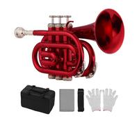 Delaman minitrumpetbrass Mini Pocket Trumpet Bb Flat Brass Wind Instrument, Includes Moutiece, Gloves, Cleaning Cloth, and Carrying Case, Lightweight Design for Easy Transport