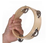 Delaman tambourines 6 Inch Wooden Tambourine, Single Row Hand Cranked Bell Rings, Pleasant Jingle Sound, Metal Bell Percussion Instrument for Home, School, Party Supplies
