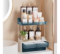 Delamu 2 Tier 2 Drawer Makeup Organiser Storage, Multi-Purpose Bathroom Organiser Countertop, Large Skincare Organisers, Exquisite Vanity Organiser, Deep Blue