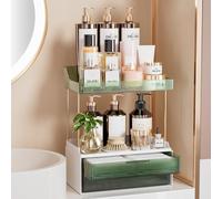 Delamu 2 Tier 2 Drawer Makeup Organiser Storage, Multi-Purpose Bathroom Organiser Countertop, Large Skincare Organisers, Exquisite Vanity Organiser, Dark Green