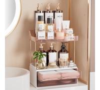 Delamu 2 Tier 2 Drawer Makeup Organiser Storage, Multi-Purpose Bathroom Organiser Countertop, Large Skincare Organisers, Exquisite Vanity Organiser, Grapefruit Color