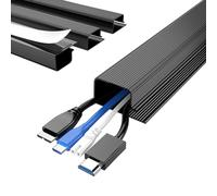 Delamu 4 Pack Cable Management Under Desk, 62.8in J Channel Cable Trunking, Self Adhesive Wire Management Raceway, Cord Cover Cable Hider for Office Home, Black