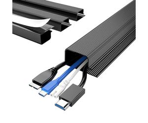 Delamu 4 Pack Cable Management Under Desk, 62.8in J Channel Cable Trunking, Self Adhesive Wire Management Raceway, Cord Cover Cable Hider for Office Home, Black