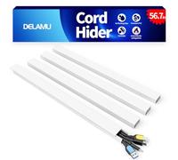 Delamu 56.7in Cord Hider, Wire Covers for 3-4 Cords on Wall, Premium Cable Hider Cord Covers for Wires, Paintable Cable Management Wire Hiders for TV, Cable Cover Raceway Kit, W1.18x H0.6in, White