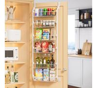 Delamu Adjustable Over Door Storage, 6-Tier Spice Hanging Storage, Over the Door Metal Kitchen Storage, Pantry Organizers and Storage Shelves for Kitchen Bathroom, 5" D x 18" W x 50" H, White